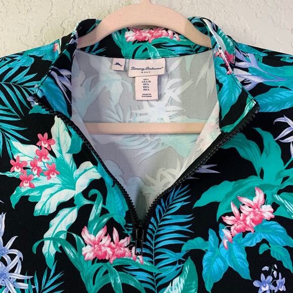 TOMMY BAHAMA GOLF Dress L Athletic Tennis Tropical Floral Ruffle Hem Quarter Zip - Picture 5 of 13